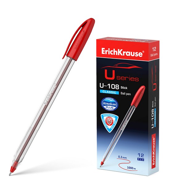 Ручка шар. ErichKrause U-108 Classic Stick Ultra Glide Technology, красная, 1.0мм (12/144)