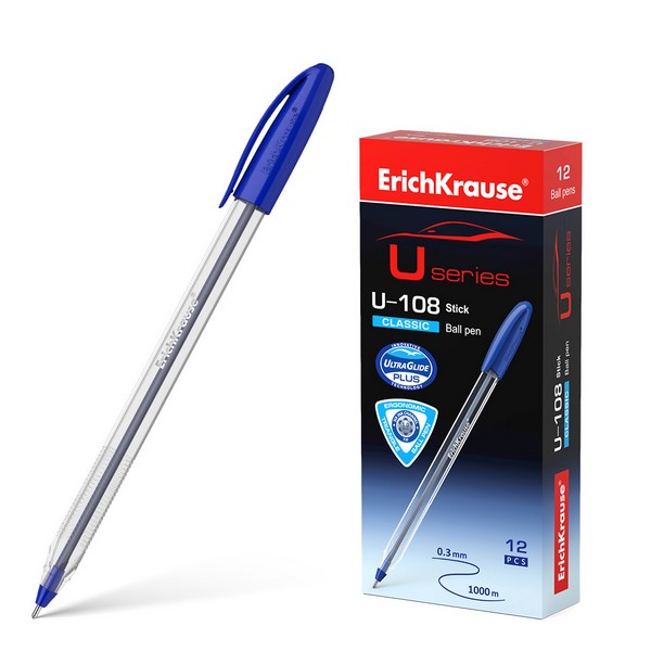 Ручка шар. ErichKrause U-108 Classic Stick Ultra Glide Technology, синяя, 1.0мм (12/144)