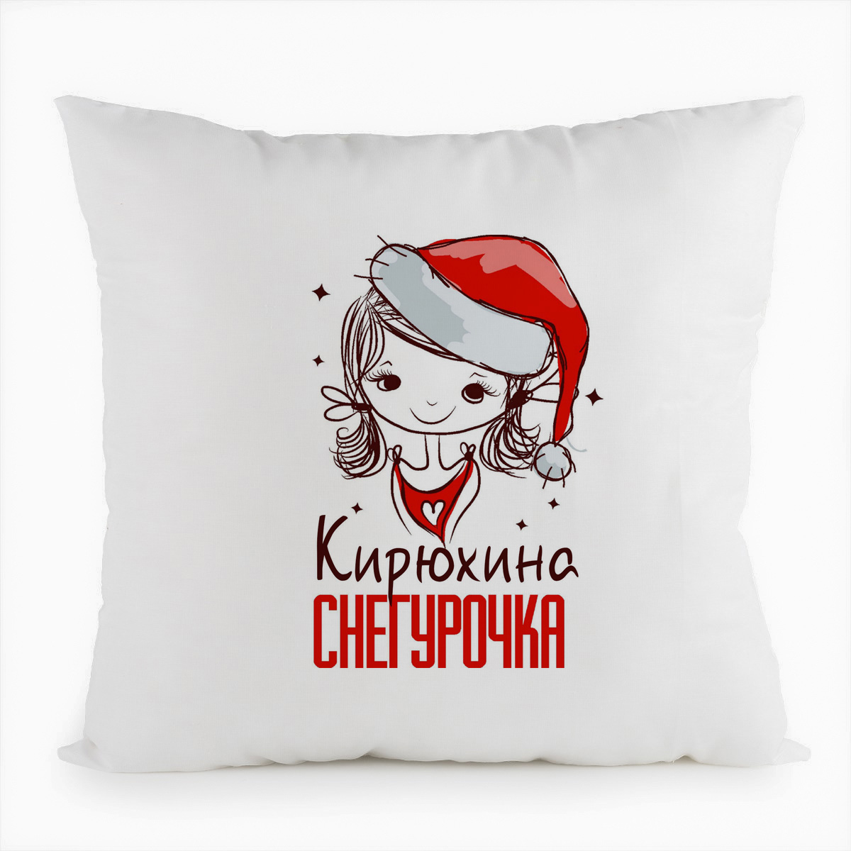 

Подушка белая CoolPodarok Кирюхина Снегурочка Девочка в колпаке, Белый