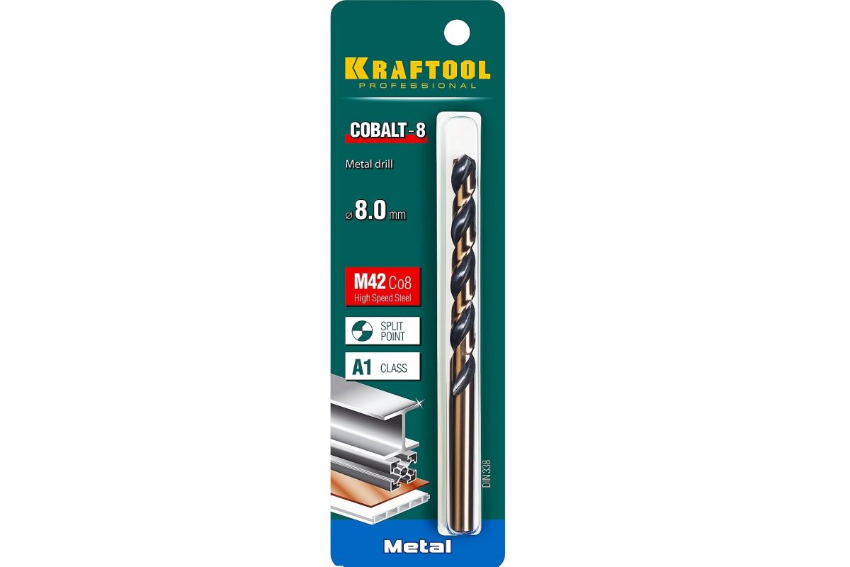 Сверло по металлу KRAFTOOL COBALT 8.0 х117мм, HSS-Co(8%) , сталь М42(S2-10-1-8)