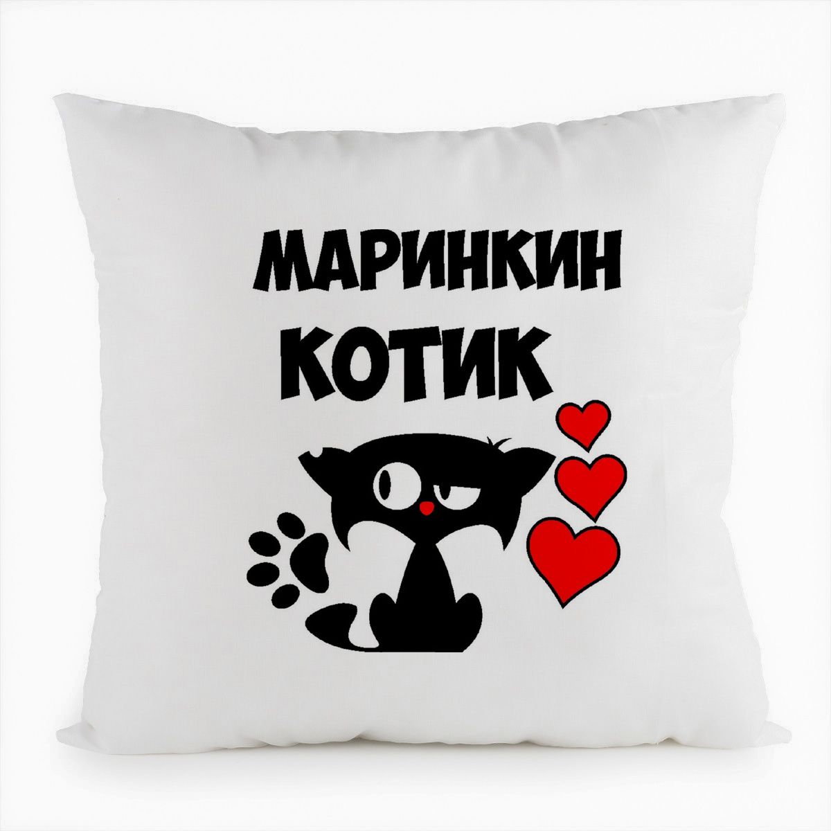 

Подушка белая CoolPodarok Маринкин котик, Белый
