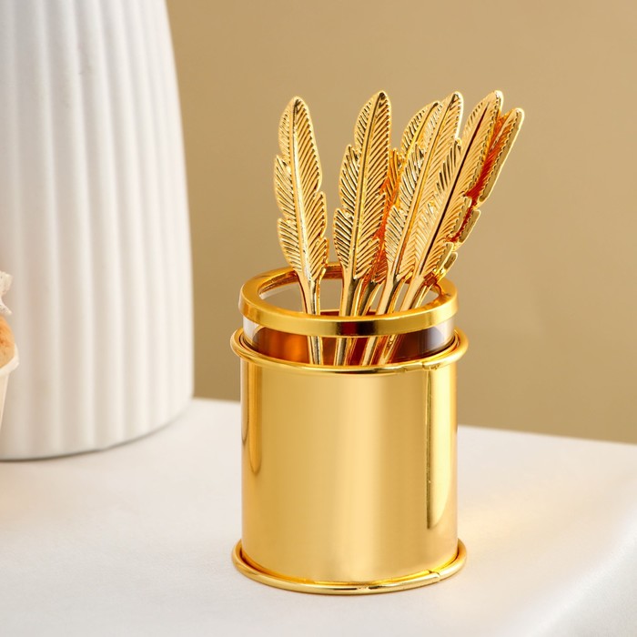 

Набор ложек на подставке "Авалон, Перо", 5,5х5,5х7,5 см, 6 шт, цвет золотой, Золотистый