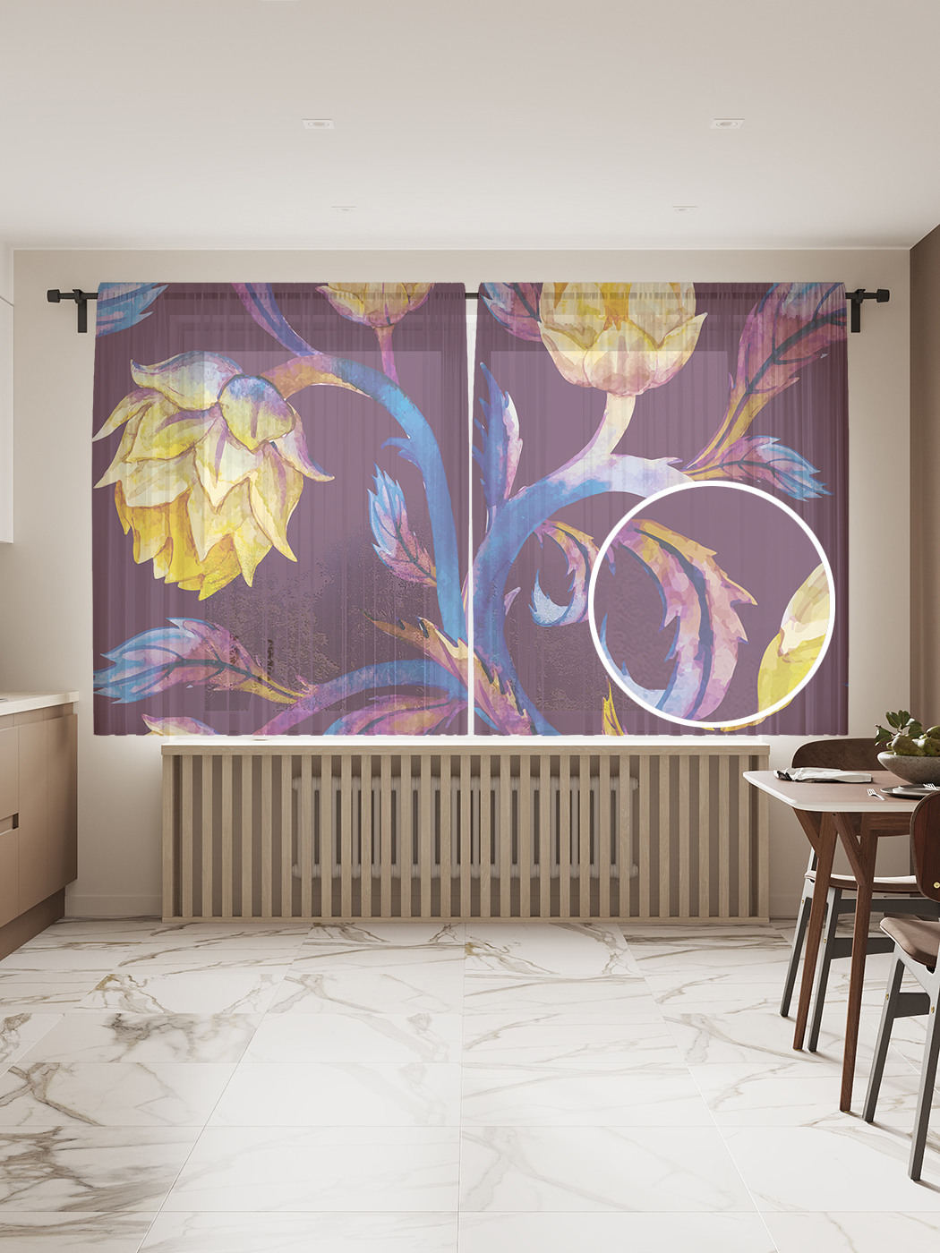 

Фототюль JoyArty "Завитки артишока", 145x180 см (2 полотна со шторной лентой + 50 крючков), Завитки артишока