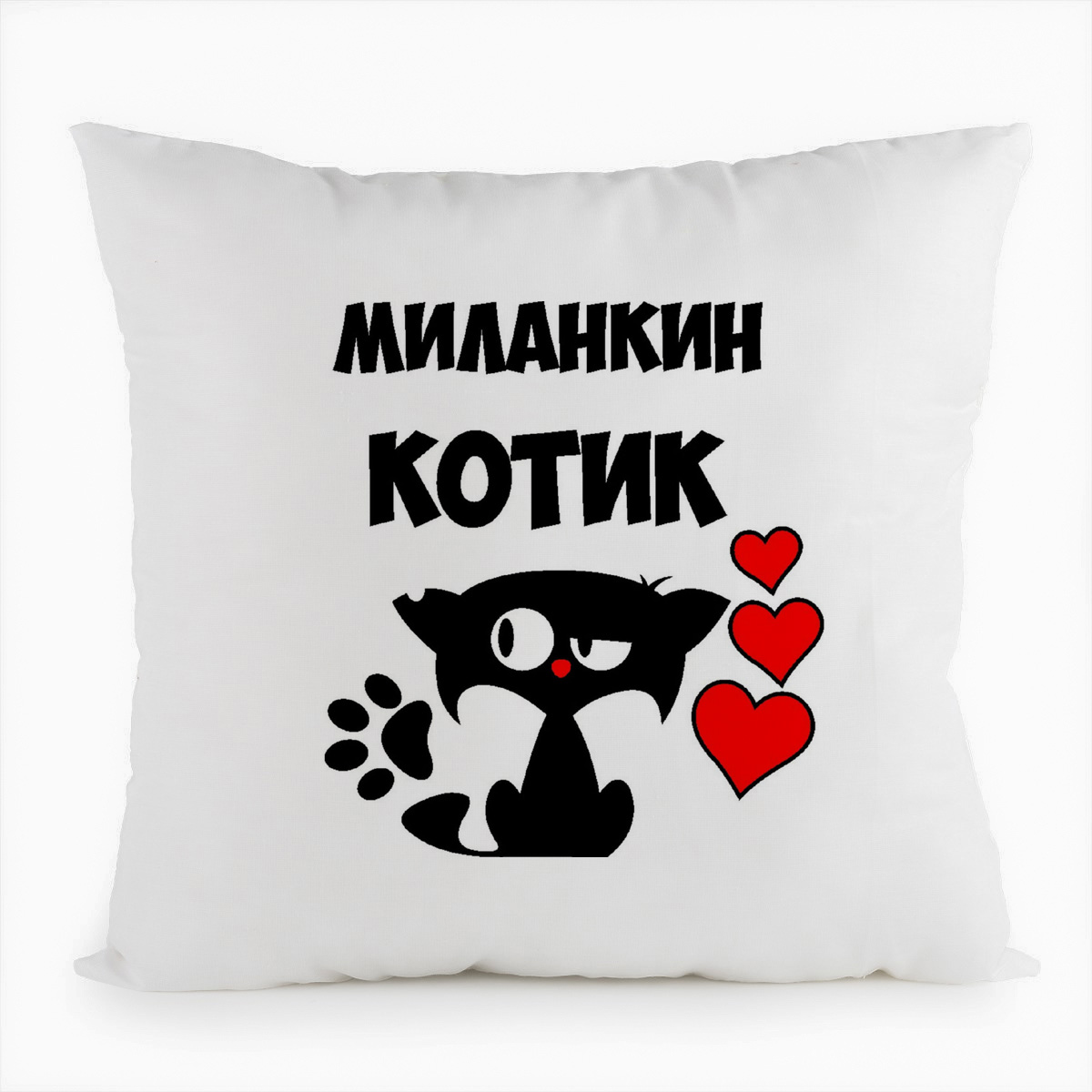 

Подушка белая CoolPodarok Миланкин котик, Белый