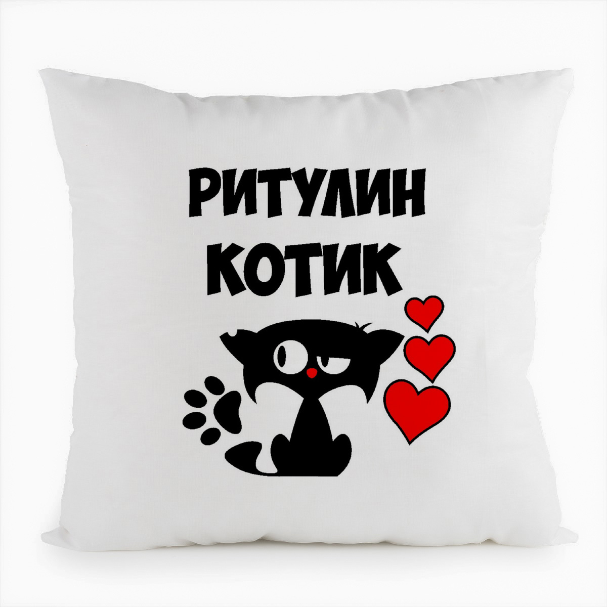 фото Подушка белая coolpodarok ритулин котик