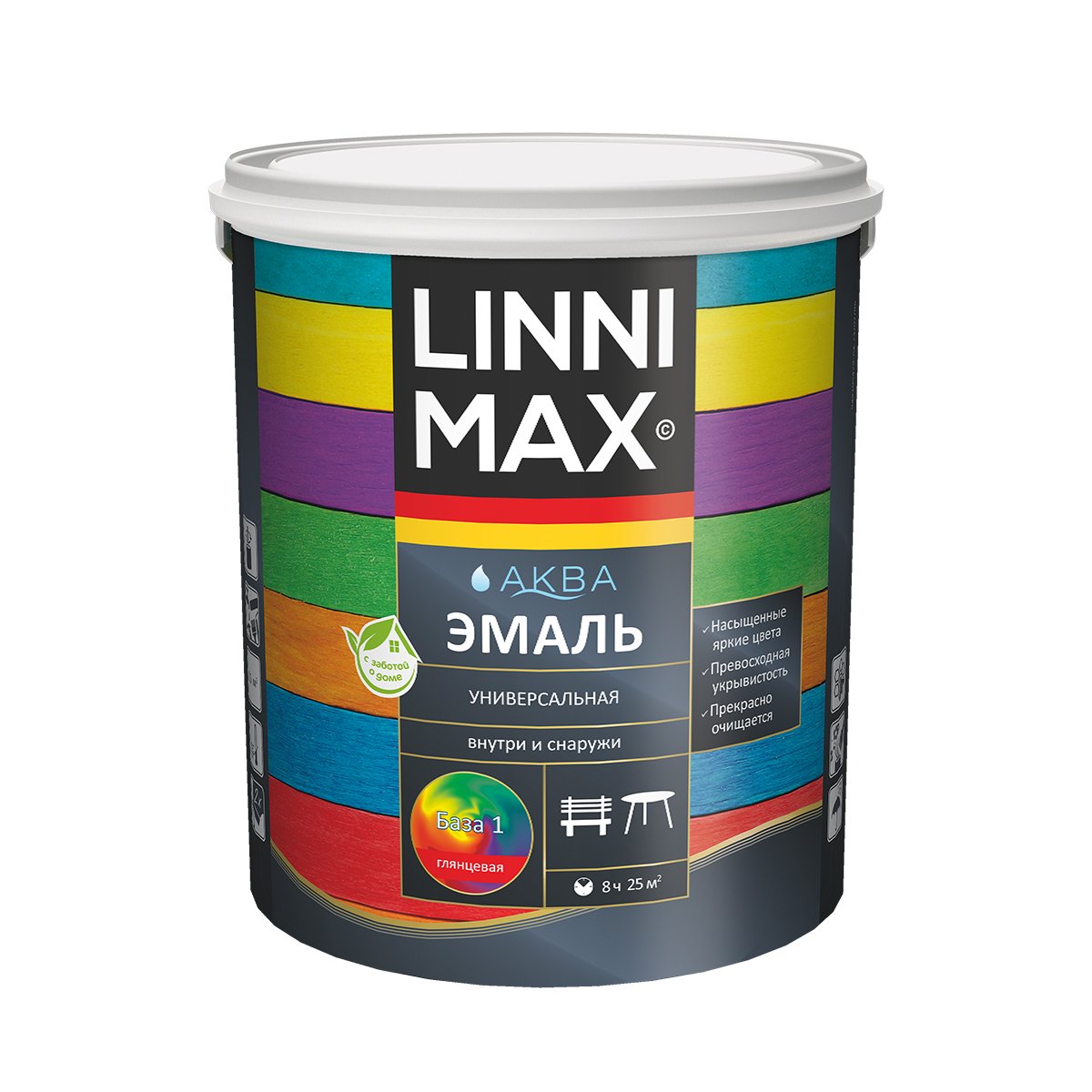 Эмаль универсальная Linnimax Аква акриловая глянцевая, база 1, белая, 2,5 л