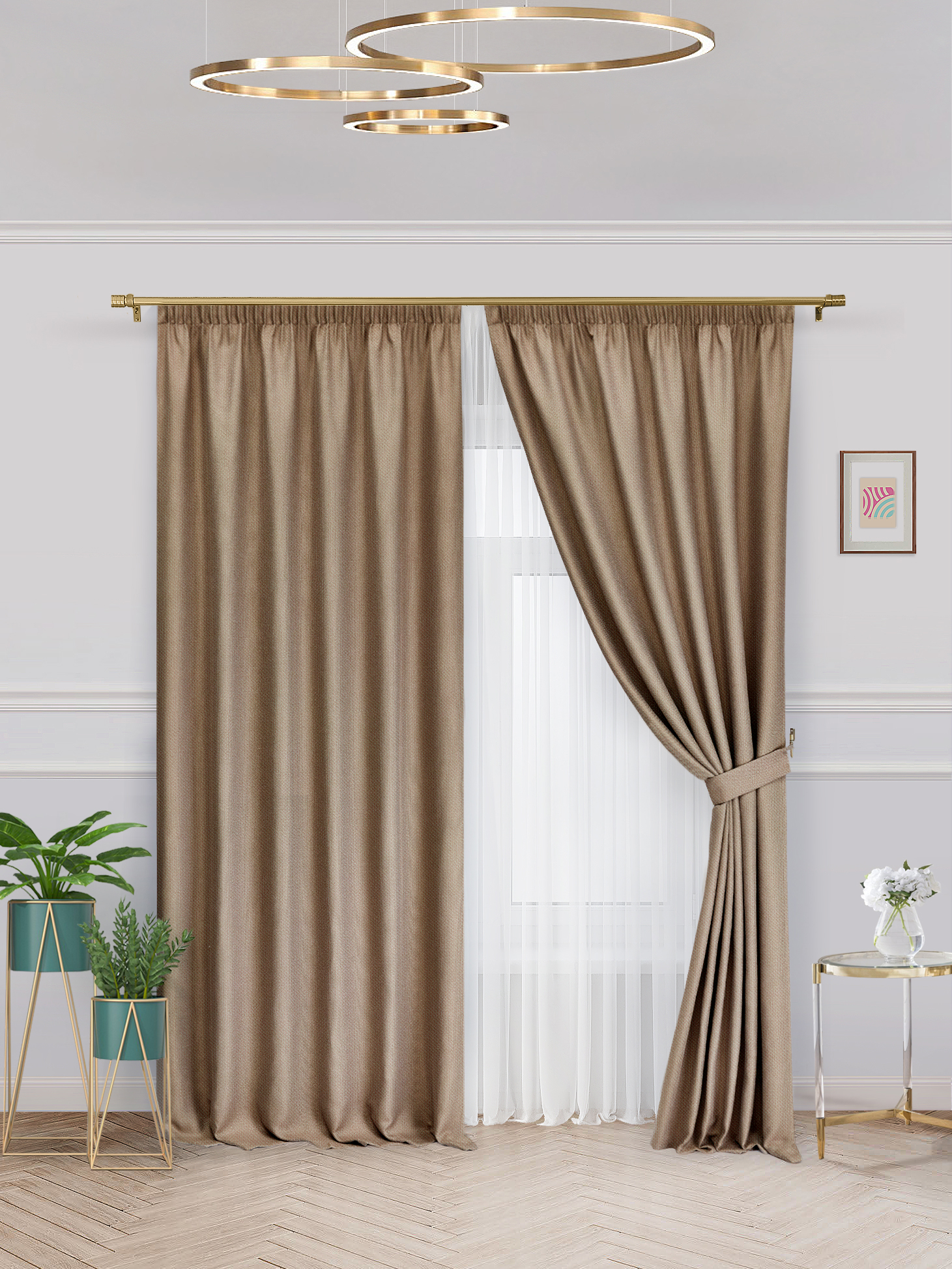 

Комплект штор Рогожка Fresco блэкаут 150х260см 2 шт, k_Rog_300X260_tem-beg, rog_lenta
