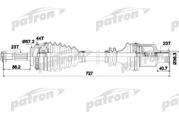 

Полуось передняя правая 23x724x57.5x23 ABS: 44T RENAULT: CLIO II 1.5DCI 98- PATRON PDS0361