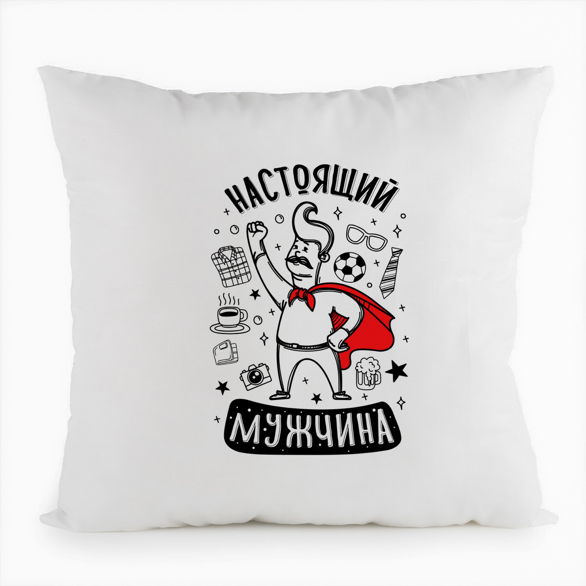

Подушка белая CoolPodarok Прикол. Настоящий мужчина, Белый