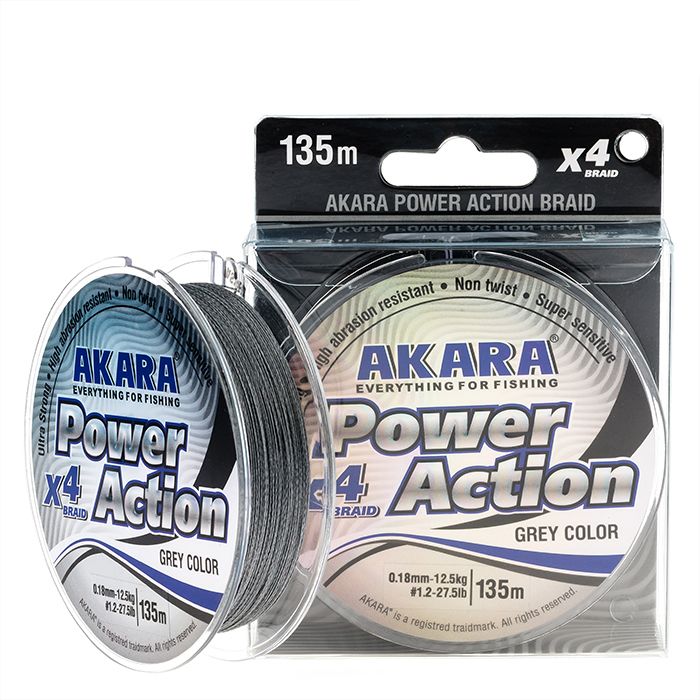 

Шнур рыболовный плетеный Akara Power Action X-4 Grey 135 м 0,18, Серый, Power Action X-4 Grey 135м.