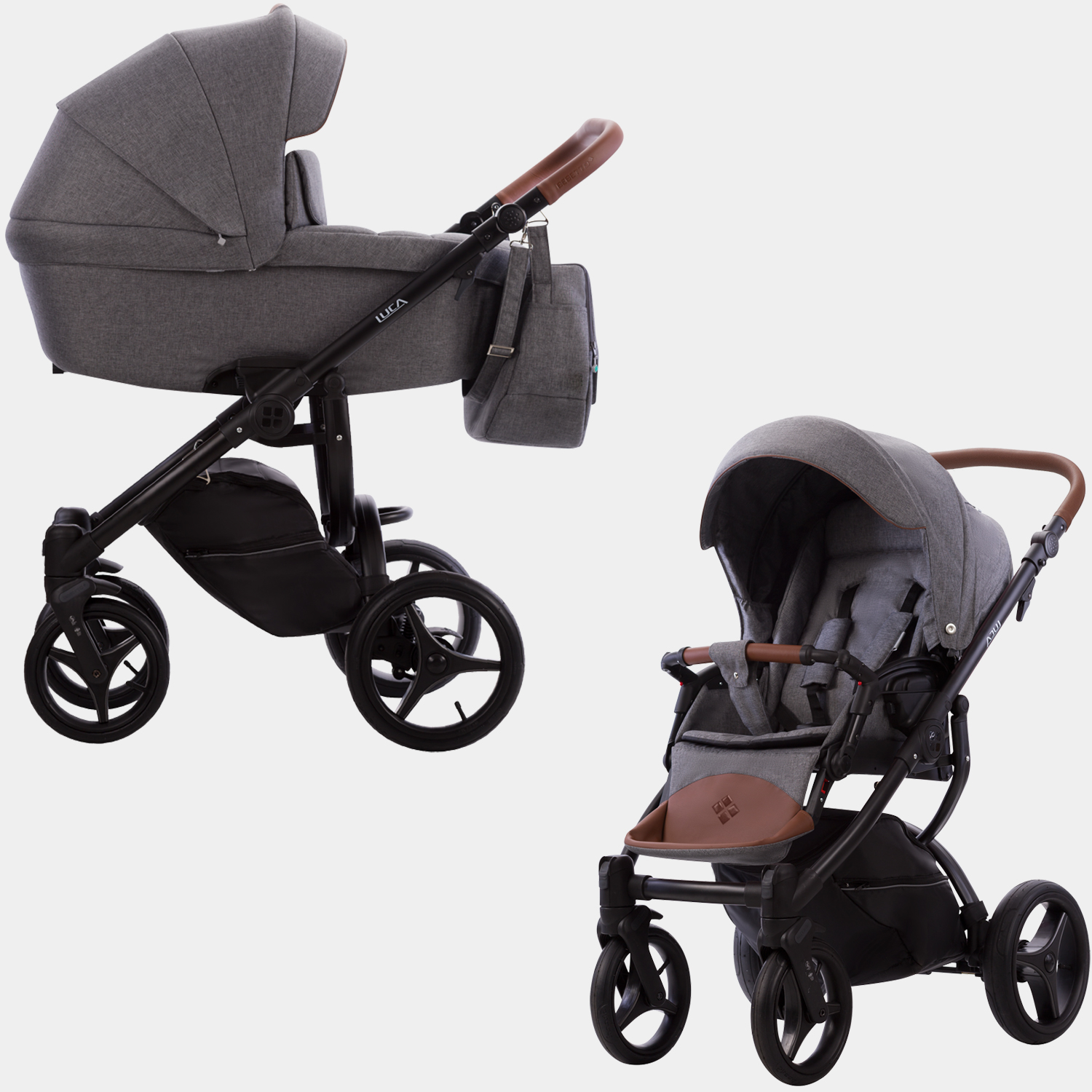 Коляска 2 в 1 Bebetto Luca 21, мокрый асфальт, рама черная