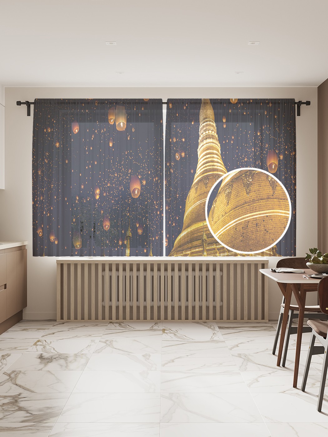 фото Фототюль joyarty "китайские фонарики в небе", 145x180см (2 полотна с лентой + 50 крючков)