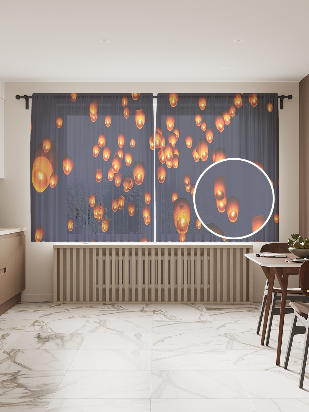 фото Фототюль joyarty "огни китайских фонарей", 145x180см (2 полотна с лентой + 50 крючков)