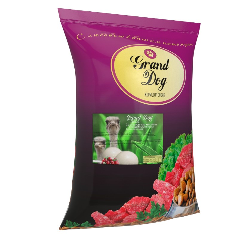 Сухой корм для собак Grand Dog OSTRICH MINI мелких пород, с яйцом и мясом страуса, 10 кг