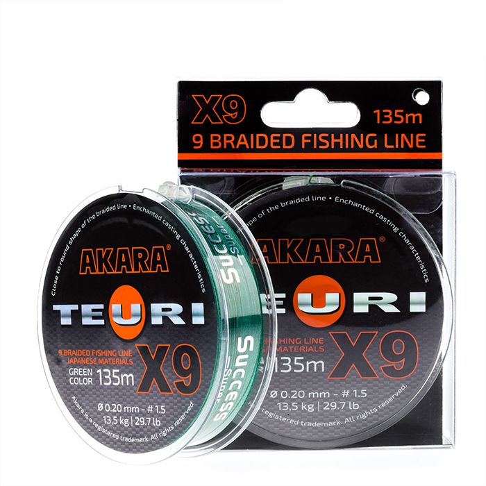 

Шнур рыболовный плетеный Akara Teuri X-9 Green 135 м 0,10, Зеленый, Teuri X-9 Green 135м.