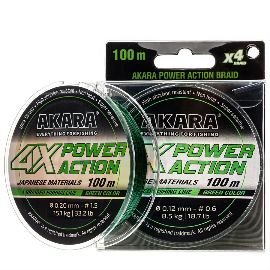 Шнур рыболовный плетеный Akara Power Action X-4 Green 100 м 014 495₽