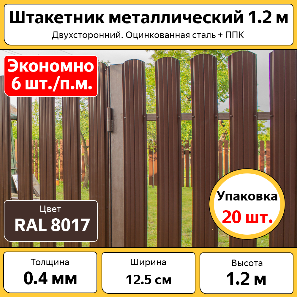 Евроштакетник Каскад 1.2 м, БП-00009806, 125 мм, 20 шт