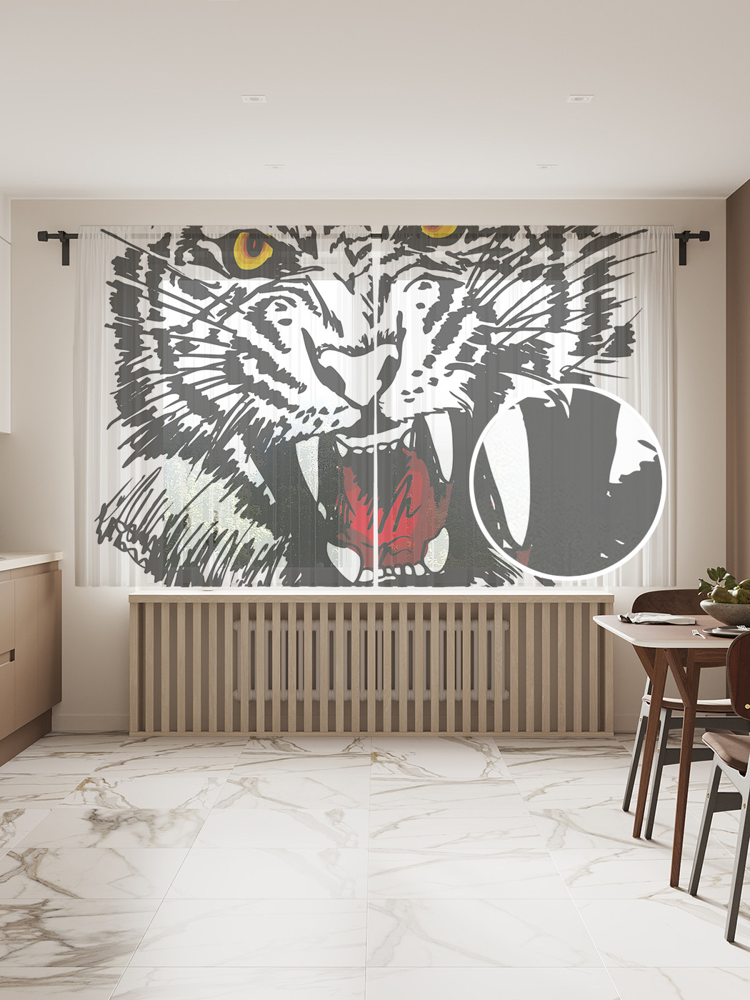 

Фототюль JoyArty "Тигриный оскал", 145x180 см (2 полотна со шторной лентой + 50 крючков), Тигриный оскал