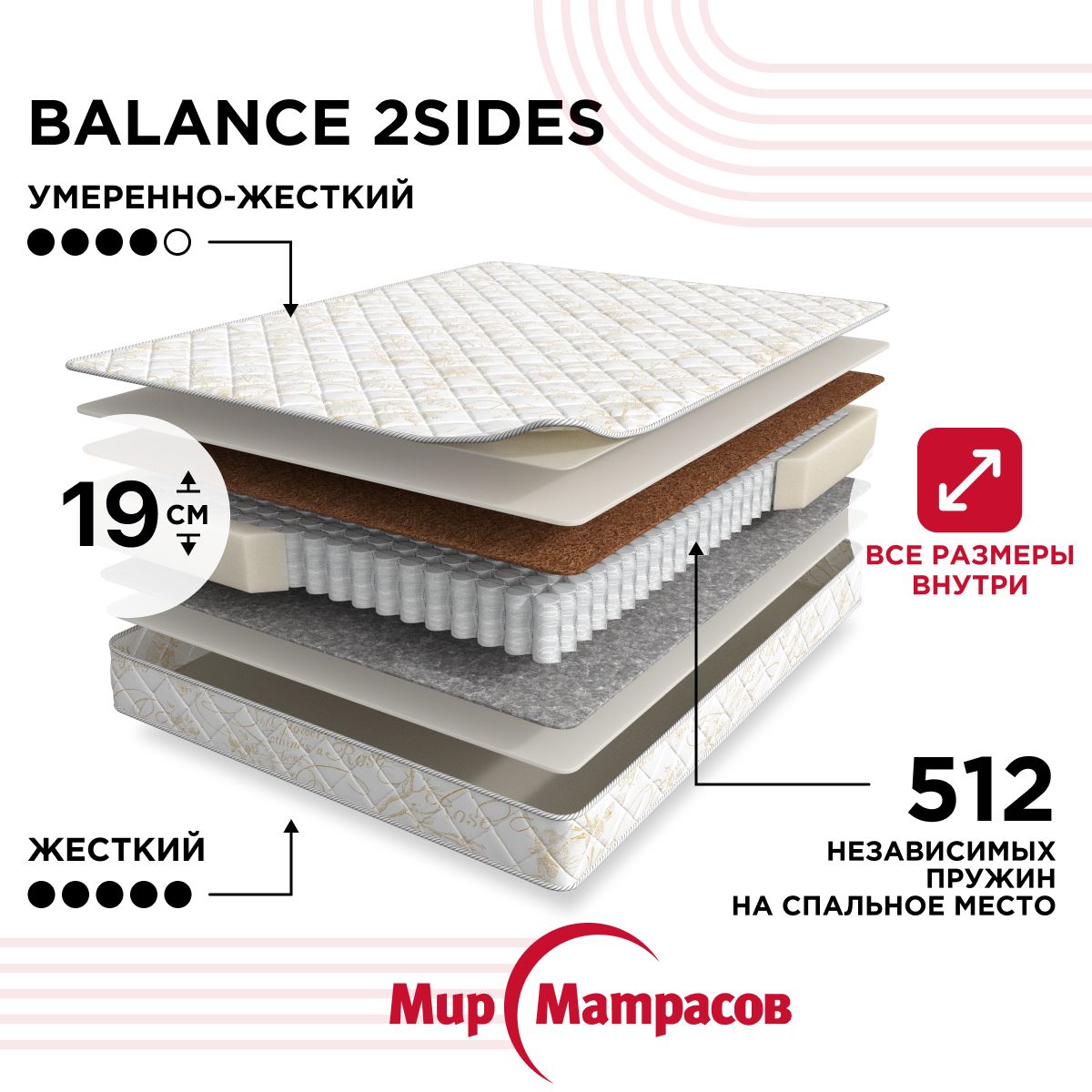 

Матрас Мир Матрасов 4656761314748, Белый;серый, Balance 2Sides