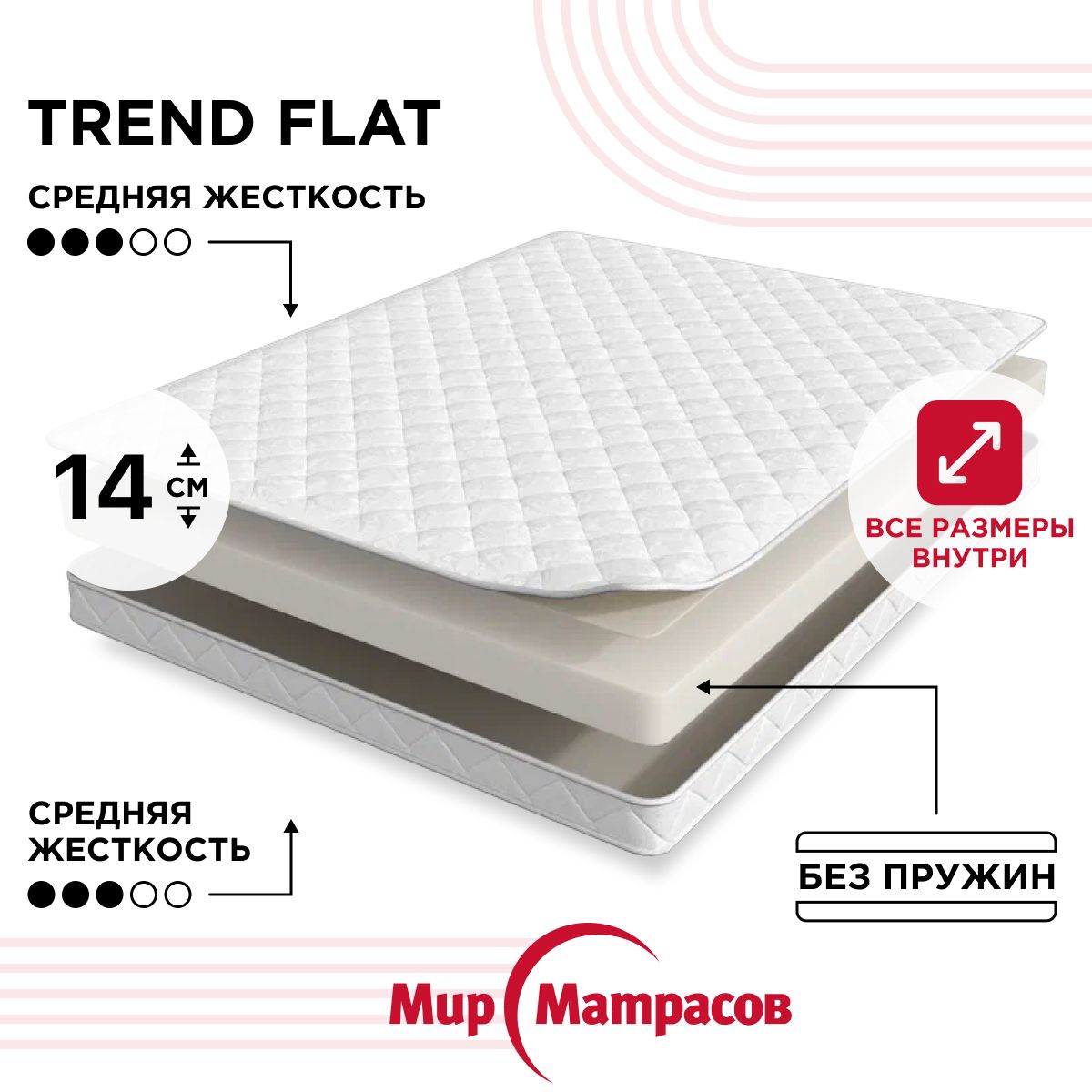 

Матрас Мир Матрасов 4657771652288, Белый;серый, Trend Flat