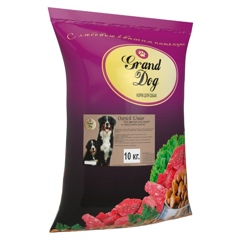 Сухой корм для щенков Grand Dog OSTRICH JUNIOR, со страусиным мясом, 10 кг