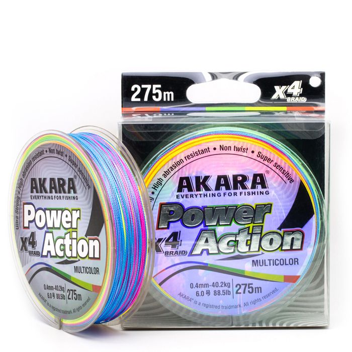 

Шнур рыболовный плетеный Akara Power Action X-4 Multicolor 275 м 0,40, Разноцветный, Power Action X-4 Multicolor 275м.