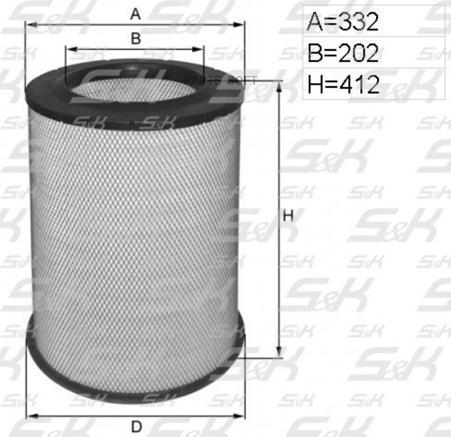 

Фильтр воздушный [H=412 D1=332 D2=202] VOLVO Truck