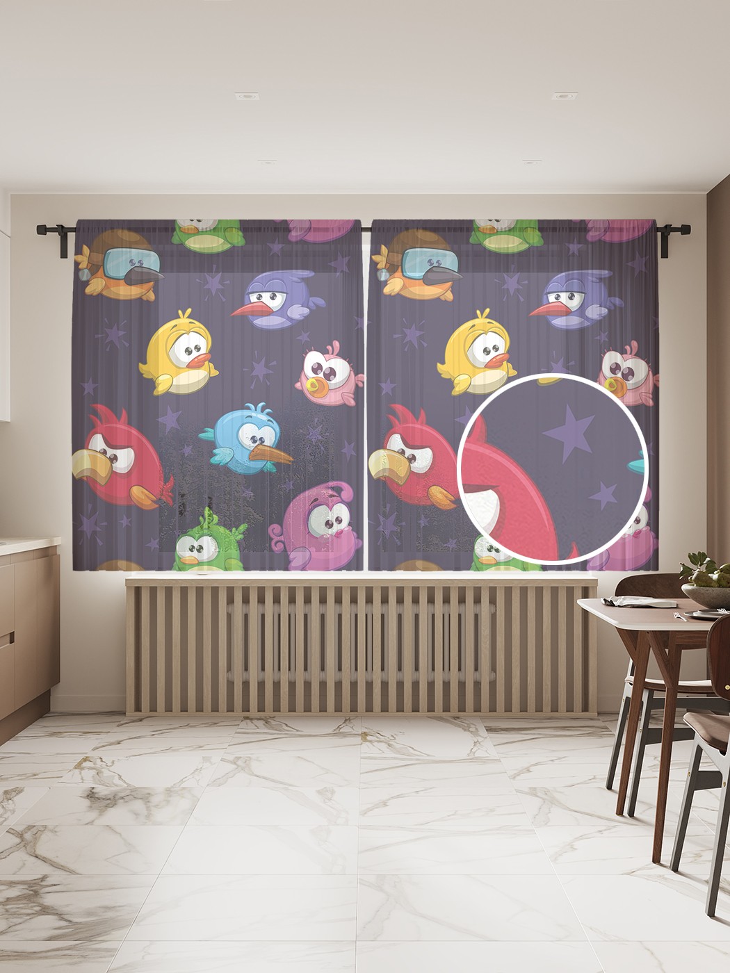 

Фототюль JoyArty "Злые птички", 145x180 см (2 полотна со шторной лентой + 50 крючков), Злые птички