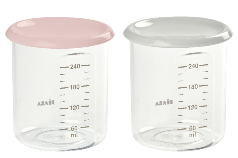 Набор контейнеров для детского питания Beaba MAXI JARS, 2х240 мл (Серый-розовый)