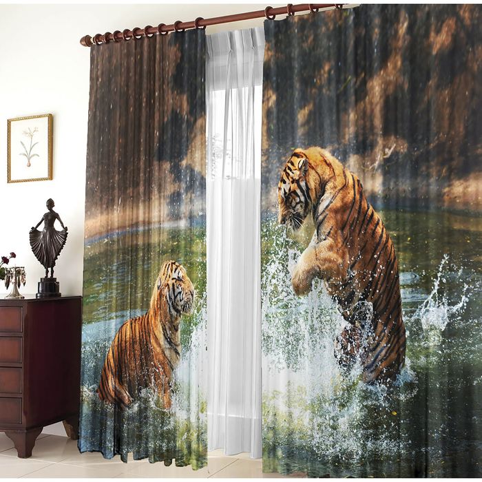 Комплект штор ТамиТекс Два тигра, 150х270+/-3 см, 2 шт, габардин, полиэстер