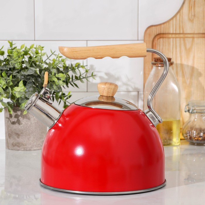 

Чайник со свистком Wood, 2,5 л, ручка дерево, индукция, цвет красный
