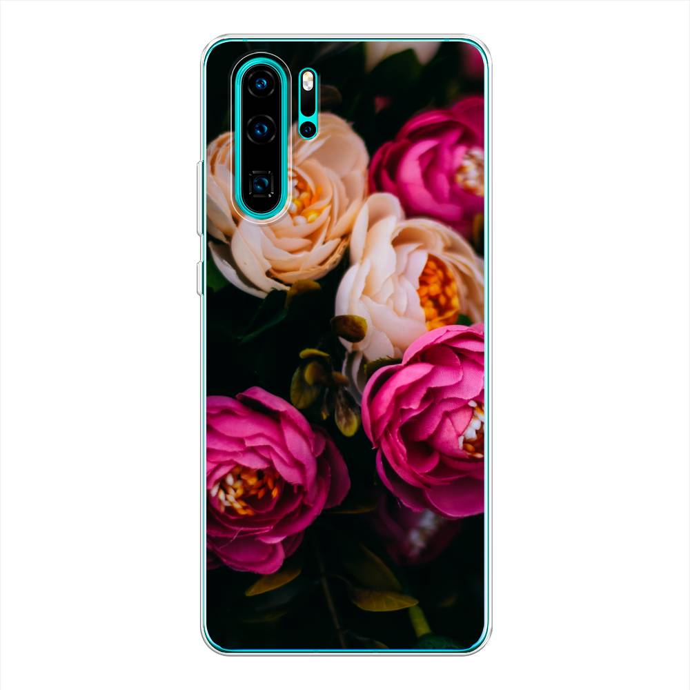 фото Чехол awog "розовые пионы на черном" для huawei p30 pro