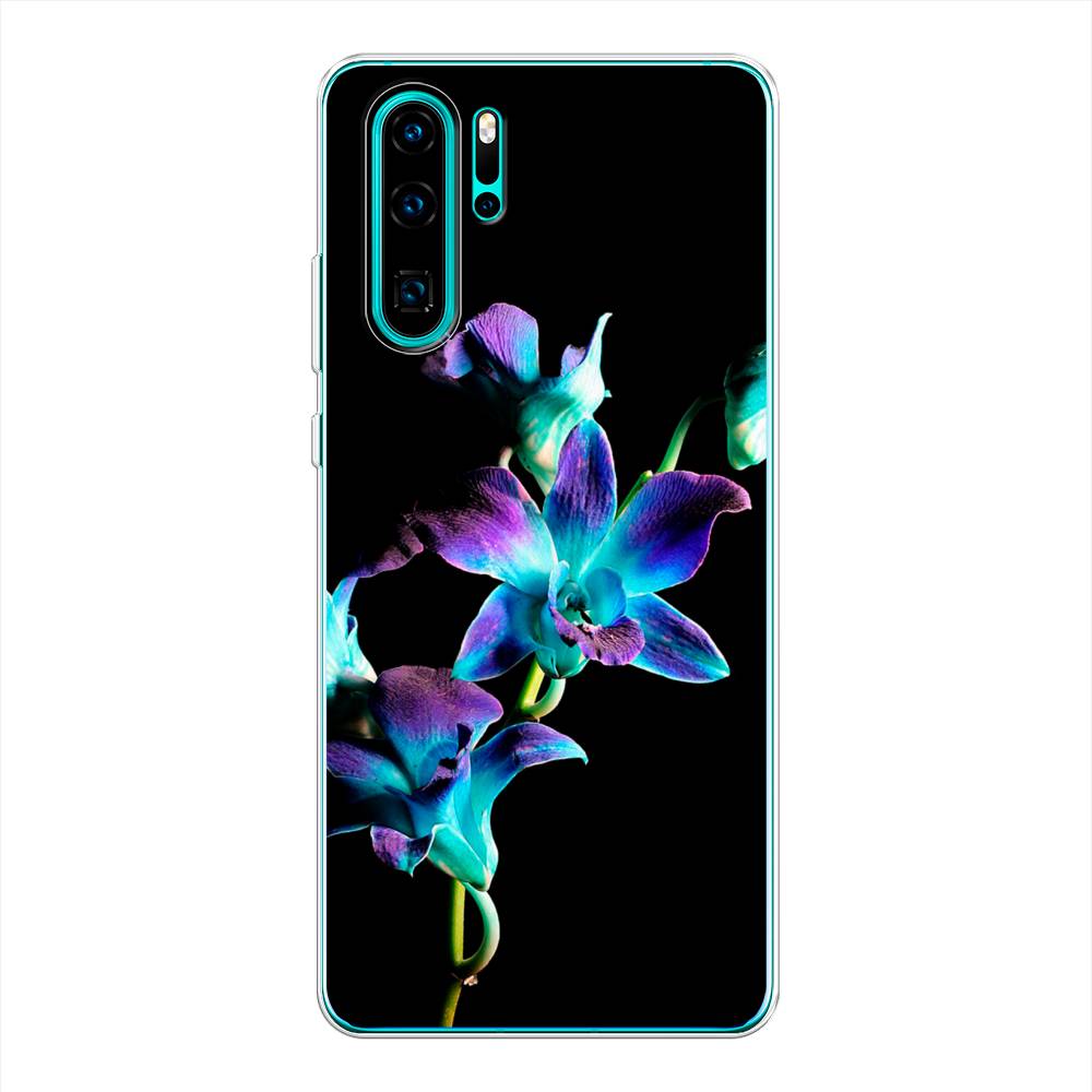 фото Чехол awog "синий цветок на черном" для huawei p30 pro