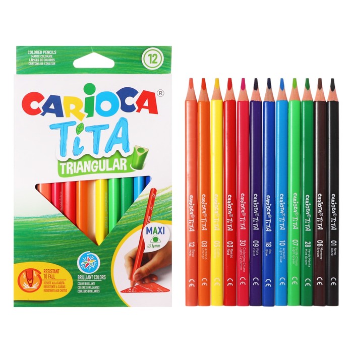 

Карандаши Carioca Maxi Tita, 12 цветов пластик, трёхгранные, грифель 4,0 мм, утолщенные
