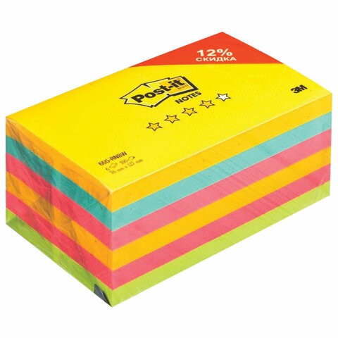 

Блоки самоклеящиеся (стикер) POST-IT Радуга Плюс 76х127 мм, КОМПЛЕКТ 6шт по 100л ассорти