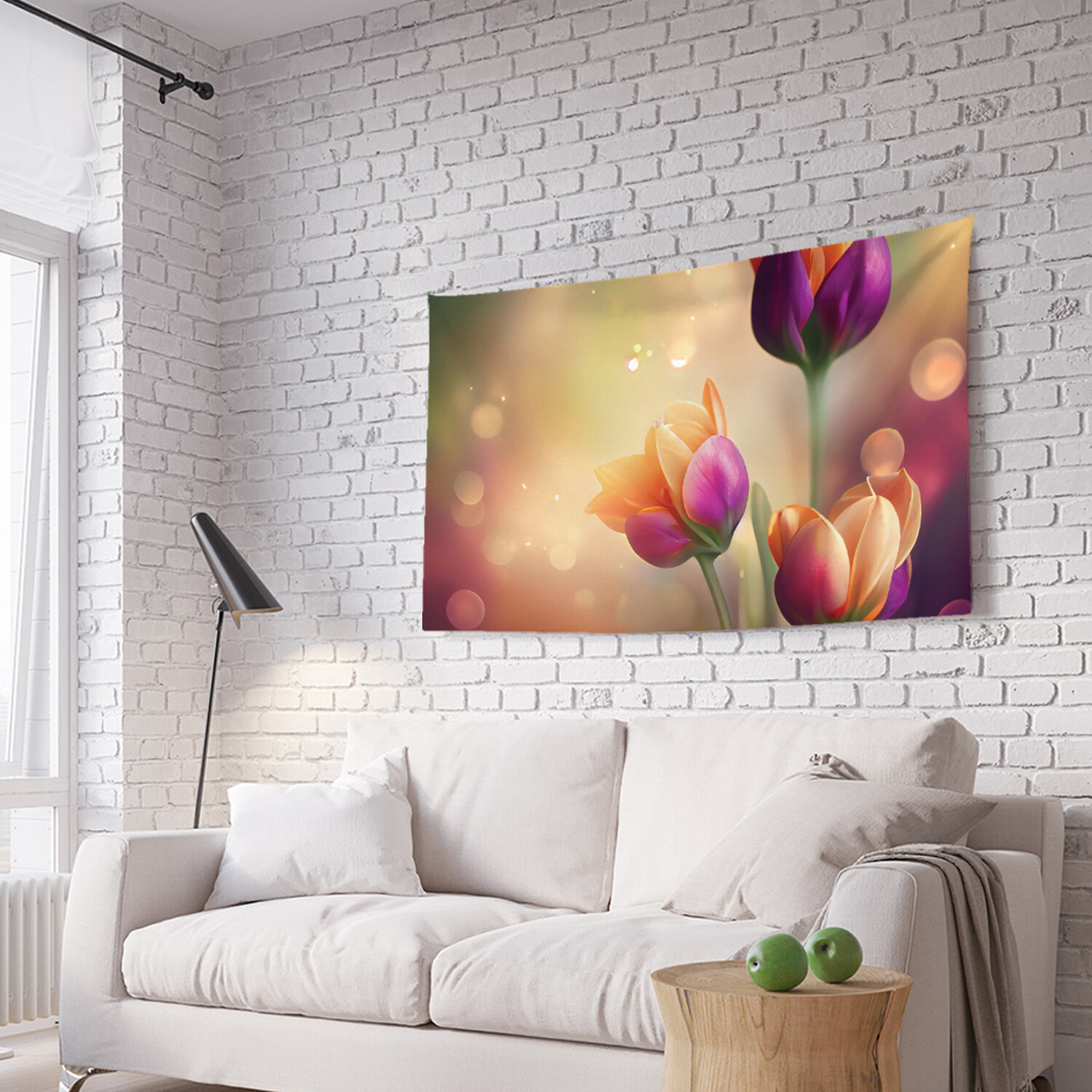 

Горизонтальное фотопанно на стену Утро с тюльпанами из ткани 150х200 см, Утро с тюльпанами