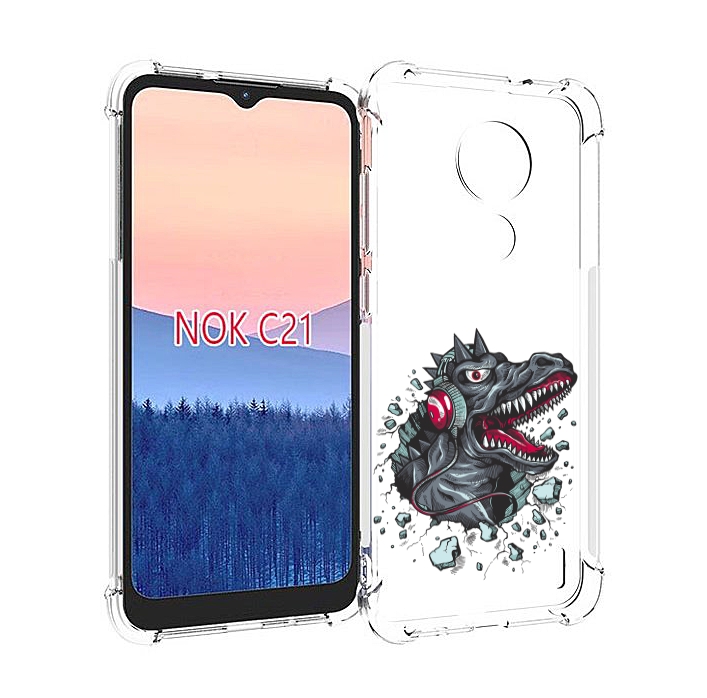 

Чехол MyPads Нарисованный динозавр в наушниках для Nokia C21, Прозрачный, Tocco