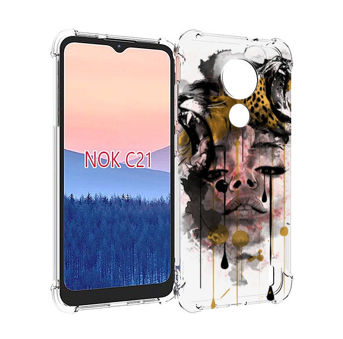 

Чехол MyPads Девушка гепард женский для Nokia C21, Прозрачный, Tocco