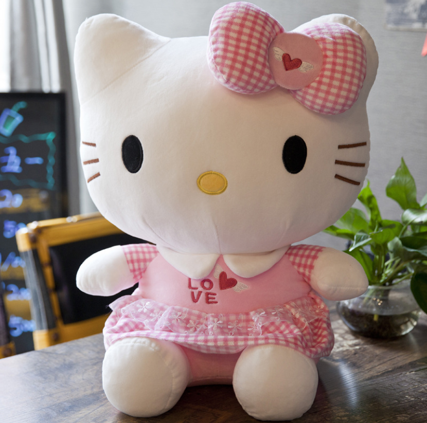 

Мягкая игрушка Китти (Hello Kitty) в розовом клетчатом платье