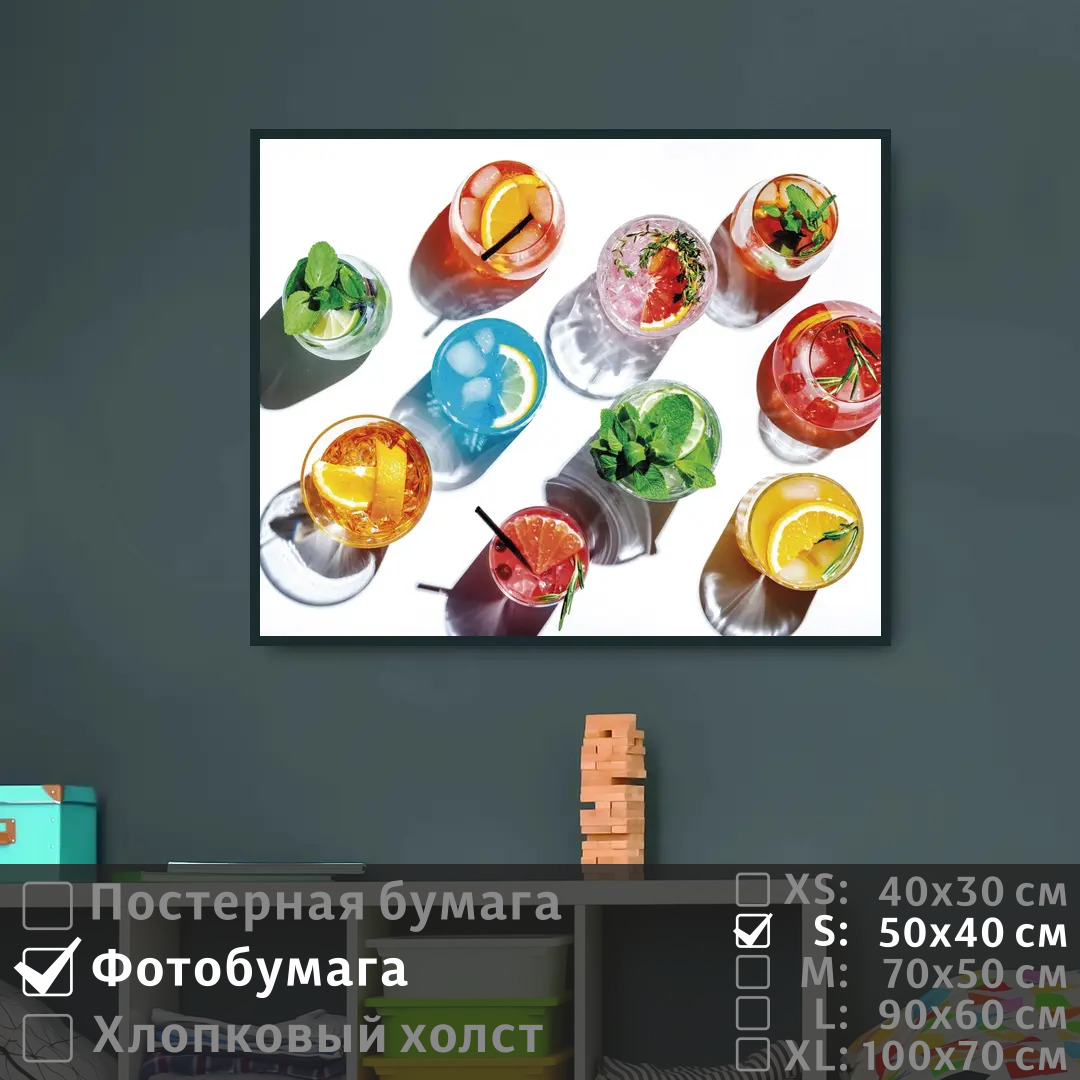 

Постер на фотобумаге ПолиЦентр Набор алкогольных коктейлей 50х40 см, НаборАлкогольныхКоктейлей