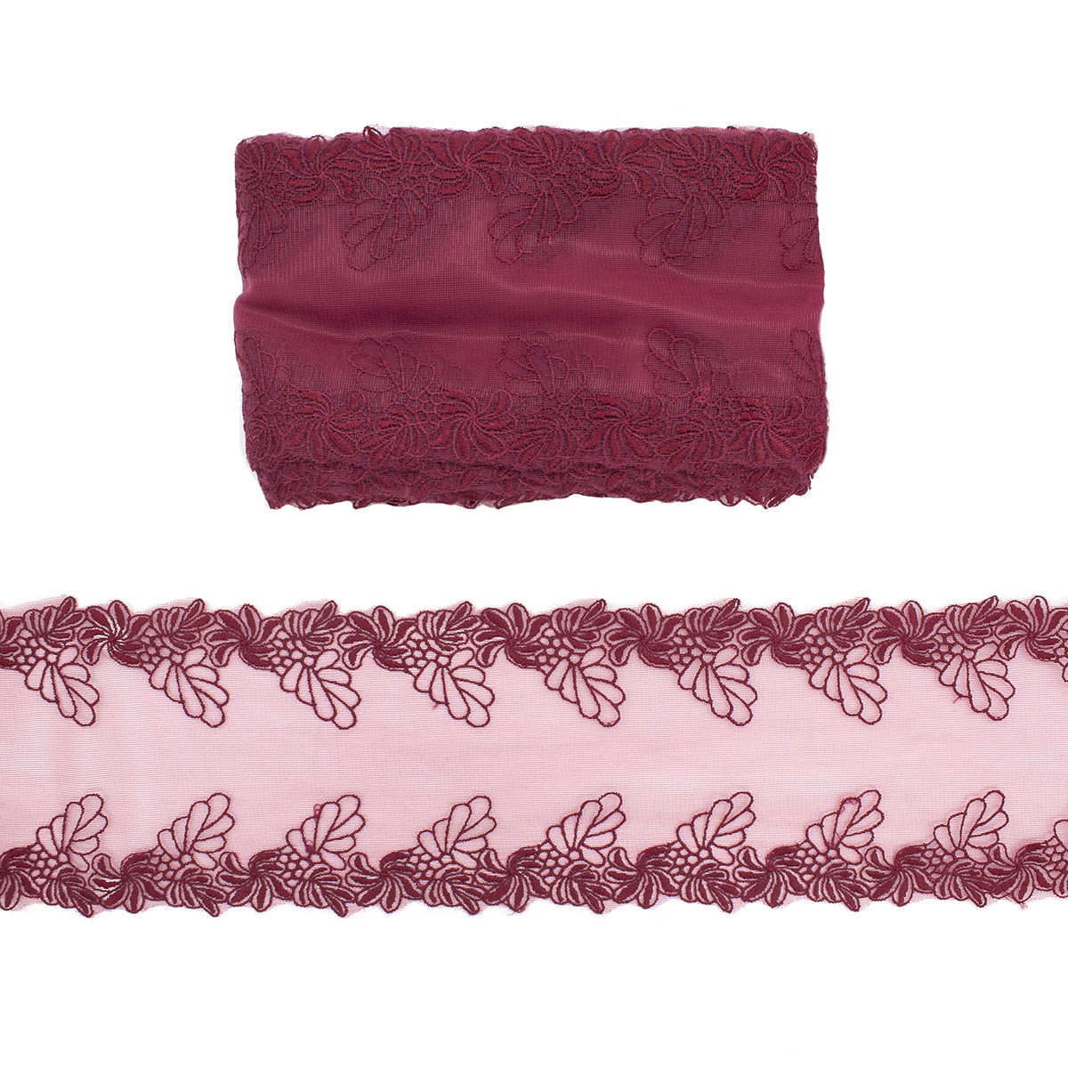 

Кружево матовое на сетке, цвет: бордовый, 12 см x 13,72 м, арт. 1AS-369, Красный, 7724363