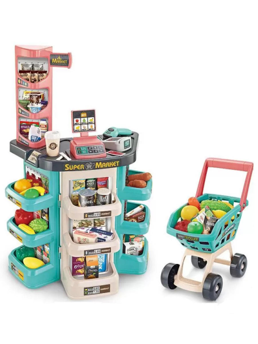 Игровой набор Супермаркет Магазин детский свет, звук, голубой, 79 см, 47 элементов набор игрушечных продуктов sebra бакалея