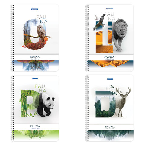 

Тетрадь А4, 96 л., Brauberg, гребень, клетка, обложка картон, Fauna, 404058, 4 шт
