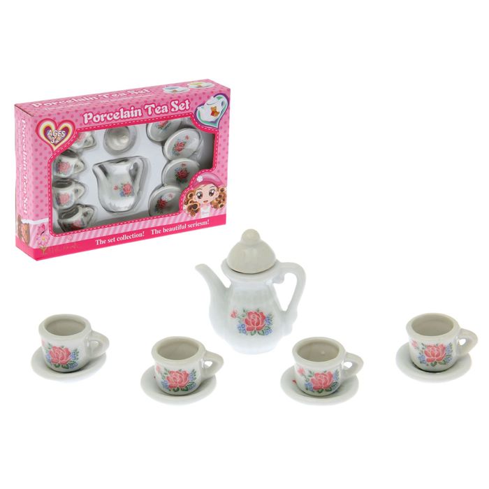 Набор игрушечной посуды КНР керамической, Чайный сервиз, 9 предметов (ZY844143) набор кофейный керамика 12 предметов на 6 персон 90 мл мрамор y4 6607 подарочная упаковка