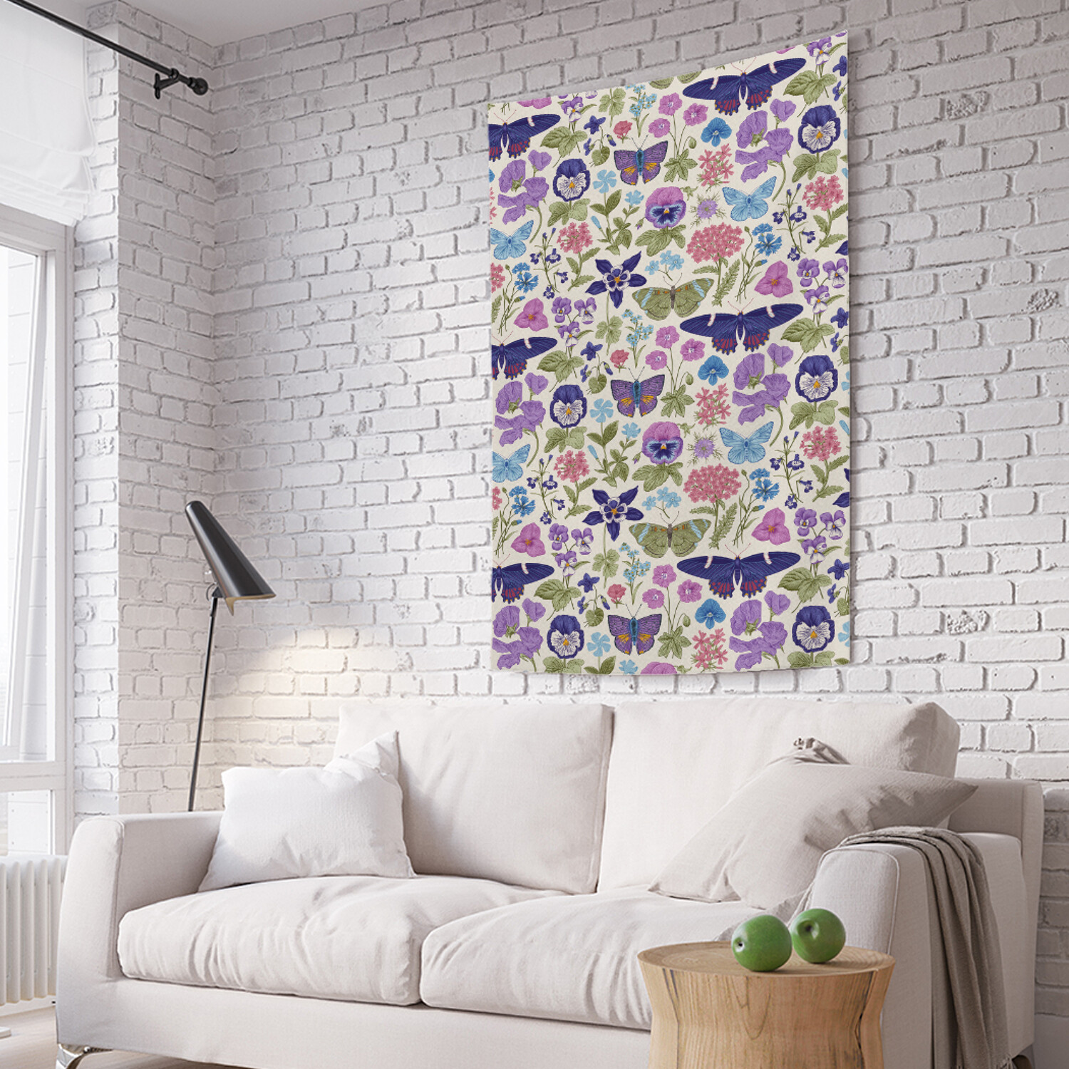 

Вертикальное фотопанно на стену Бабочка и листья из ткани 100х150 см, Бабочка и листья