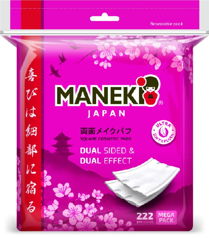 Подушечки косметические Maneki SAKURA прямоугольные с пресс-линиями и защипами 222 шт