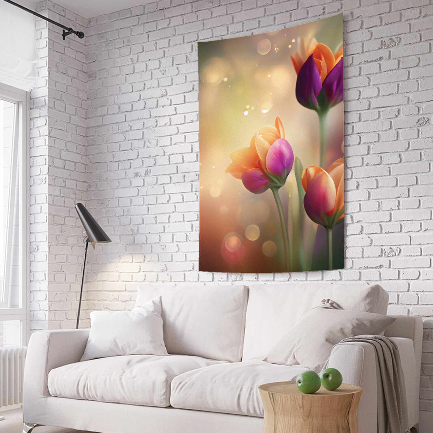 

Вертикальное фотопанно на стену Утро с тюльпанами из ткани 100х150 см, Утро с тюльпанами