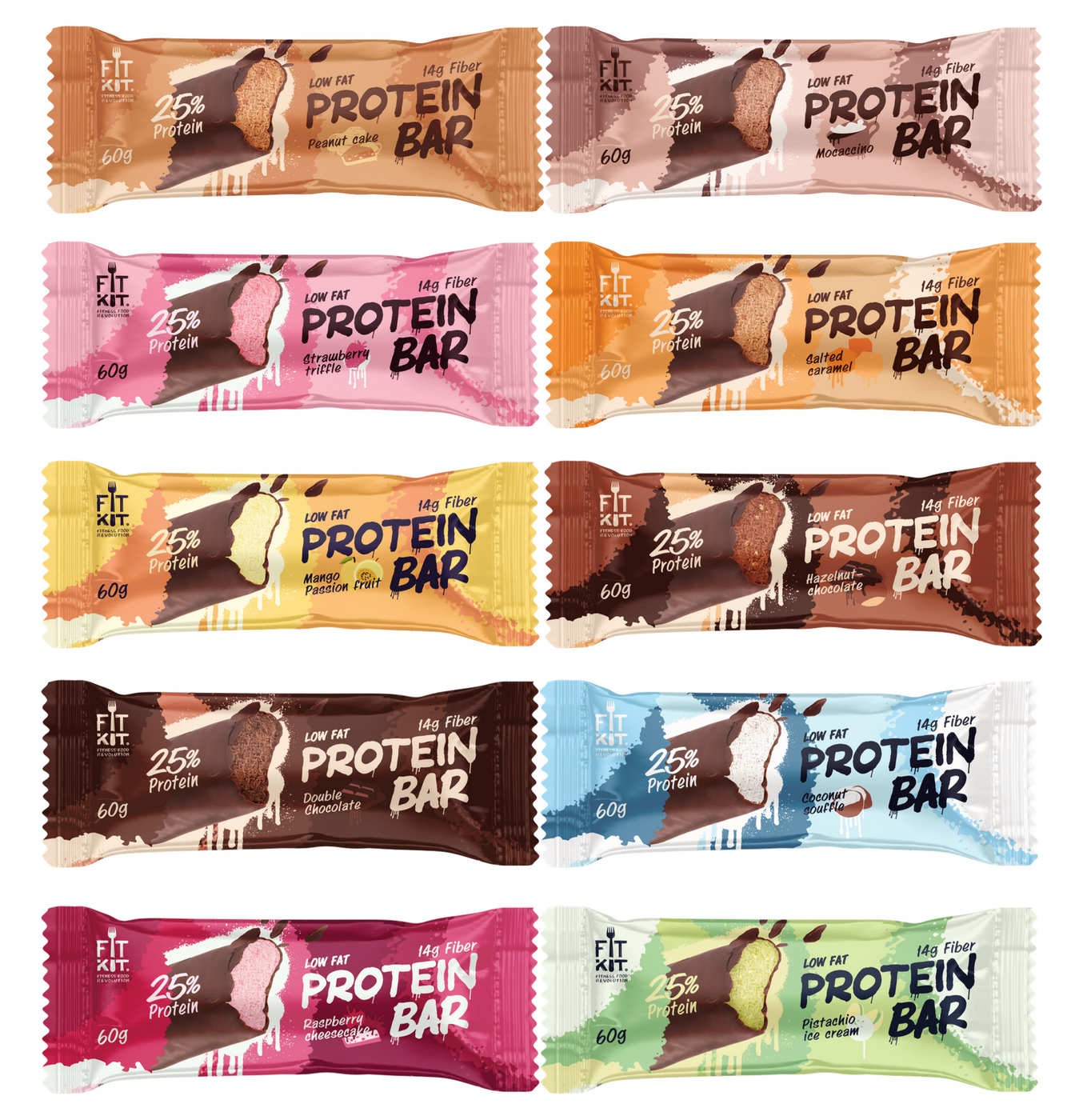 

Протеиновые батончики Fit Kit Protein BAR, ассорти всех вкусов 10 шт по 60 г