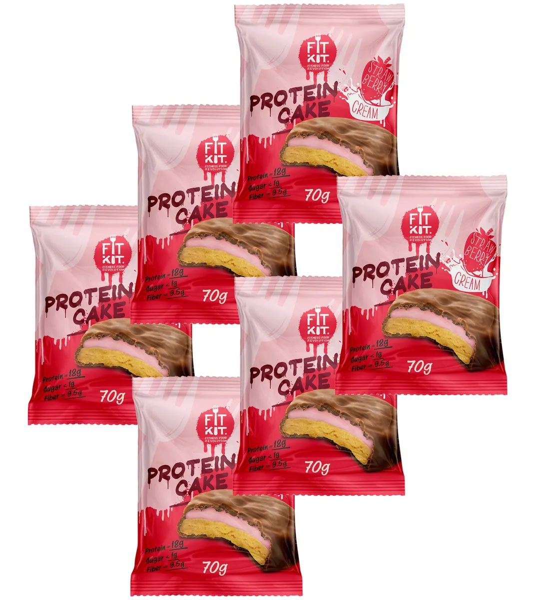 

Протеиновое печенье Fit Kit Protein Cake Клубника со сливками, 6 шт по 70 г