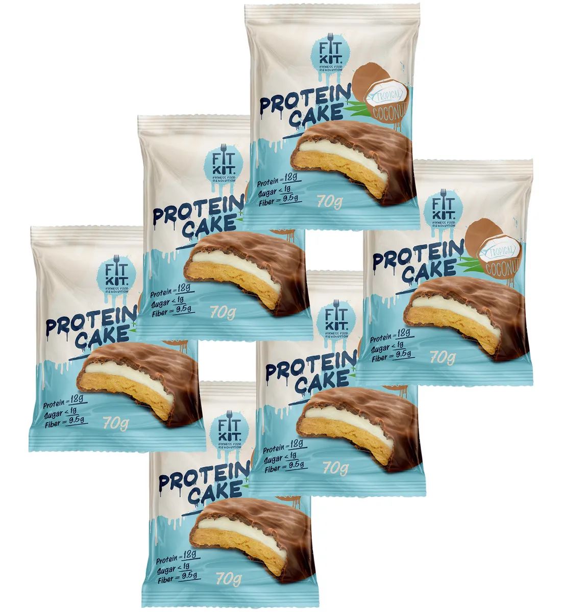 

Протеиновое печенье Fit Kit Protein Cake Тропический кокос, 6 шт по 70 г